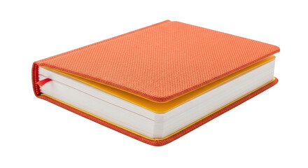 Fototapeta premium Orange brick toy notebook made of plastic building blocks isolated on transparent background
