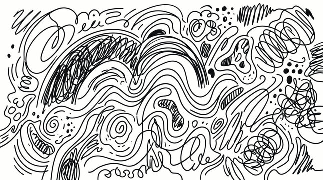 Abstract hand drawn doodle with chaotic black scribbles and swirls