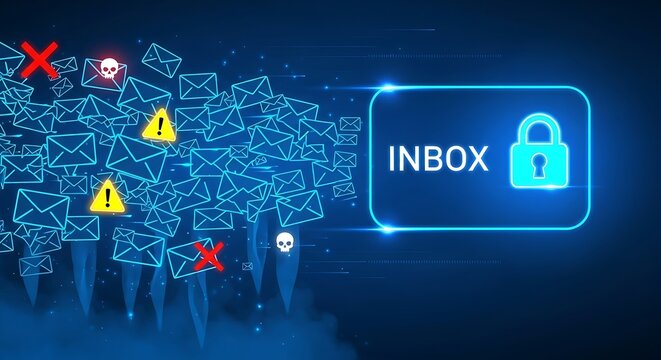 Secured email inbox with locked folder and spam protection security protection phishing encryption authentication