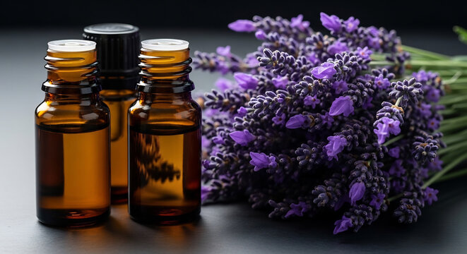 Macro Shot of Aromatherapy Oils with Spring Lavender