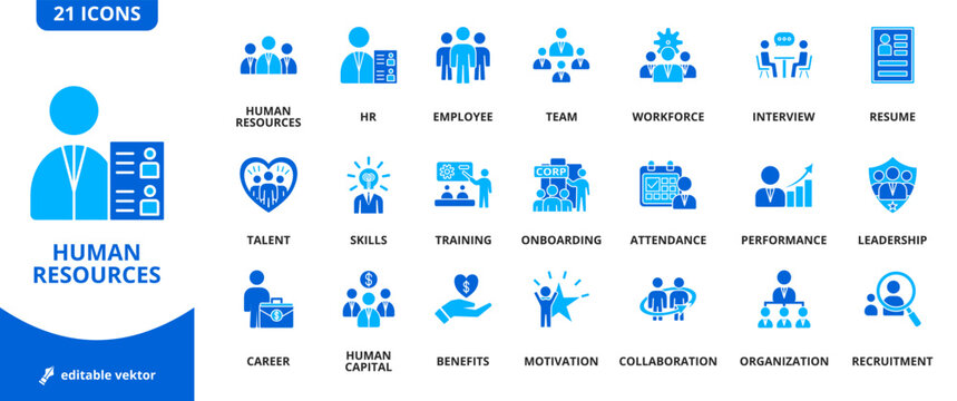 human resources glyph two collor style icon pack, hr icon pack, pack icon human resources, icon editable