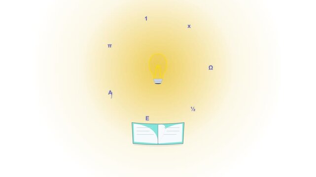 Glowing light bulb over open book with floating letters for knowledge and education concept