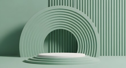 Naklejka premium Minimalist green product display podium with circular arch background