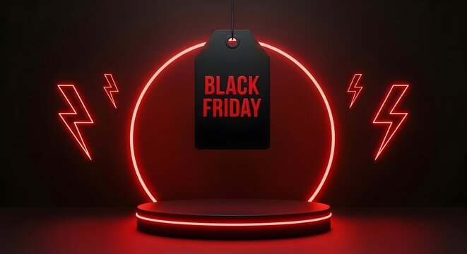 Black friday neon red sale tag podium
