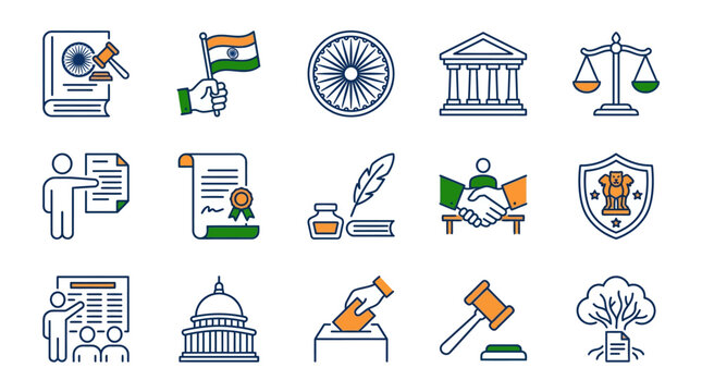 Collection of Indian Symbols Representing Law and Governance