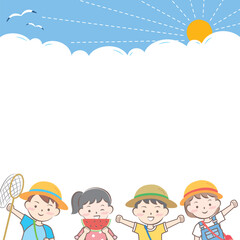 Naklejka premium 夏の子供たちのフレーム 夏休み