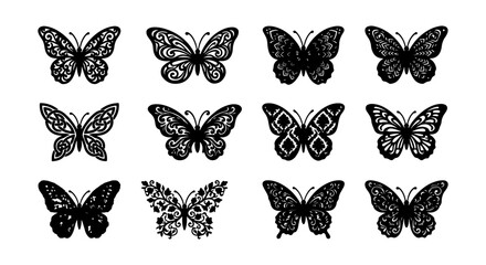 Intricate Black Butterfly Silhouettes, Delicate Vector Art Collection, Elegant Insect Designs for Decoration and Design © Saifur