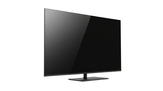 Black flat screen smart television isolated on transparent background