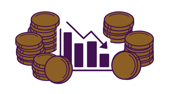 Financial Decline Falling Coins Bar Chart Arrow Down