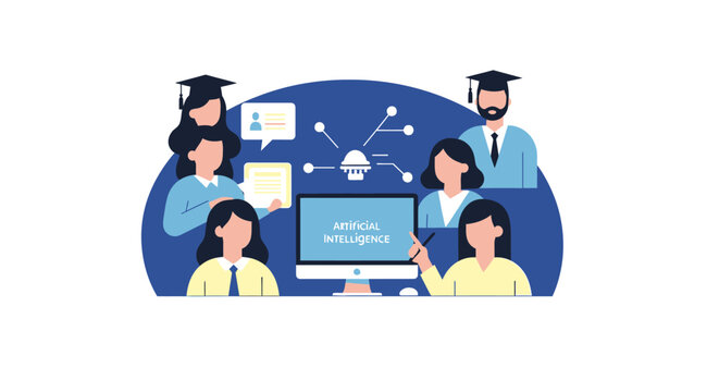 Graduates in computer lab learning.