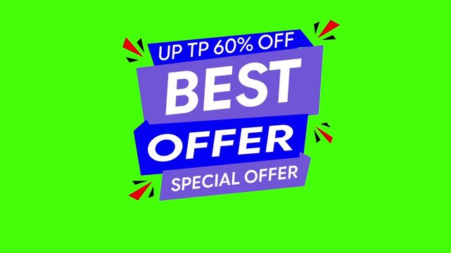 Blue Best Offer Sale Label Animation on Green Screen &ndash; Discount Promo Sticker Banner Motion Graphic