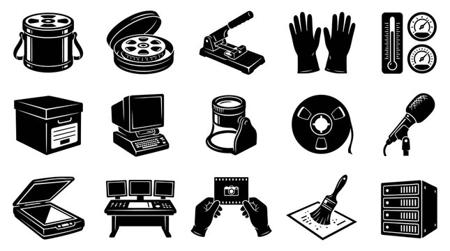 Black  White Icons: Photography and Technology Equipment for Microstock