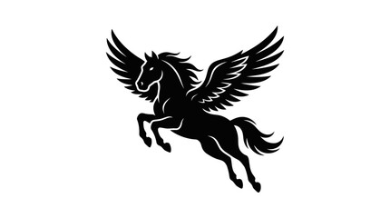Naklejka premium A majestic black pegasus silhouette soaring with wings spread wide.