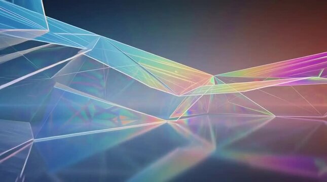 Iridescent Geometric Crystal Prism with Rainbow Reflections