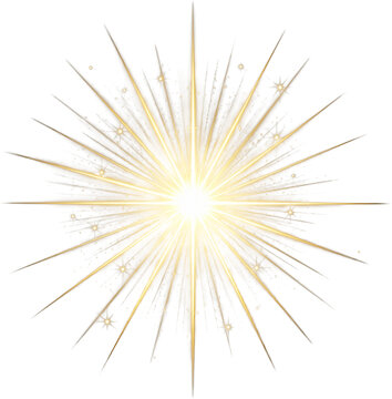Golden Radial Light Rays Effect Isolated on Transparent Background