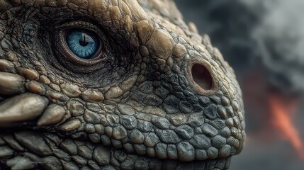 Fototapeta premium Majestic Close-Up of a Fantasy Reptile with Striking Blue Eye