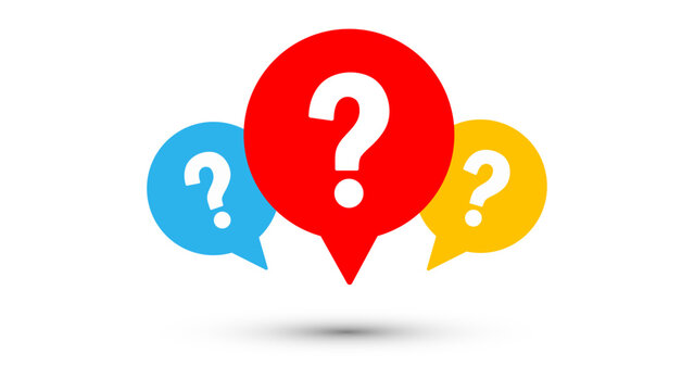 Question mark speech bubble icons for FAQ, help, support, inquiry and customer service. Colorful information symbols for questions, answers and assistance concepts. vector illustration