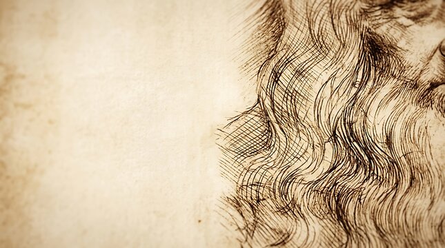 Classical sketch of a bearded man on aged parchment paper