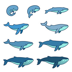 Naklejka premium Collection of Whale Species Showing Growth Stages and Flipped Body Poses