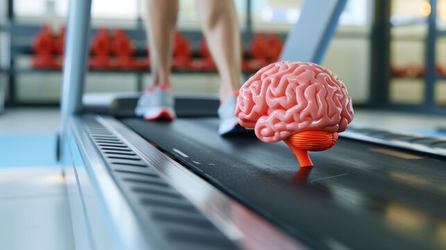 Brain on Treadmill Symbolizing Mental Health and Fitness Connection in Modern Lifestyle