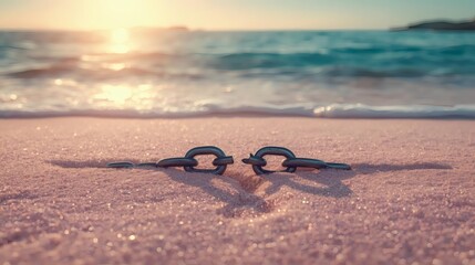 Mary Prince Day Emancipation Theme with Broken Handcuffs on Beach Coastline