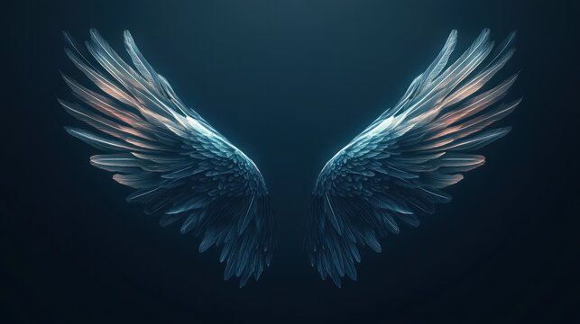 Pair of ethereal, glowing angel wings against a dark background.
