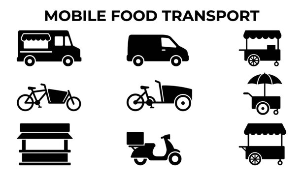 Food Delivery and Street Vendor Vehicle Pictogram Collection