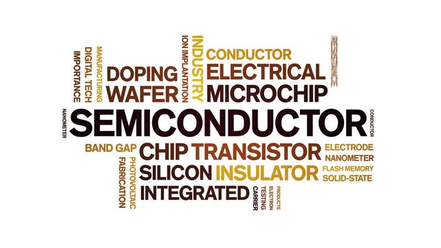 Semiconductor animated word cloud-text design animation tag kinetic typography seamless loop.