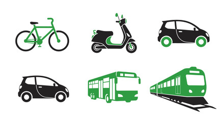 Fototapeta premium Collection of diverse transportation vehicles for urban mobility.