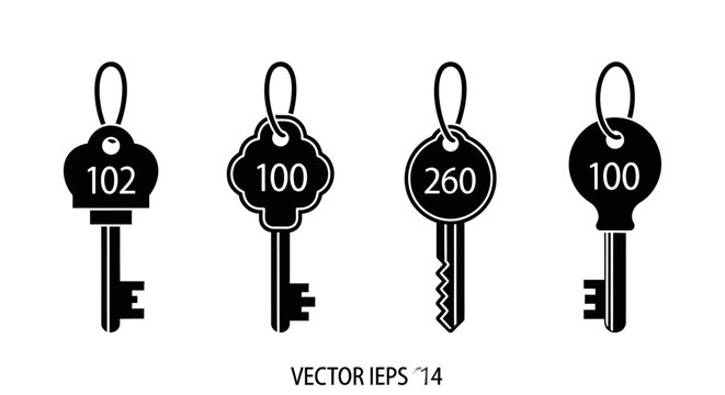 Collection of Four Vintage Skeleton Keys with Numbers.