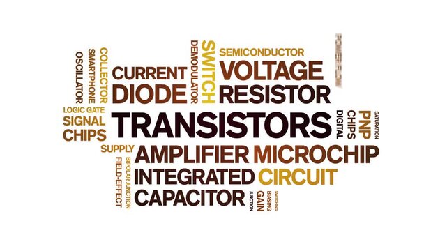 Transistors animated word cloud-text design animation tag kinetic typography seamless loop.