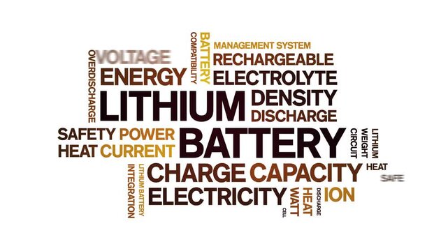 Lithium Battery animated word cloud-text design animation tag kinetic typography seamless loop.
