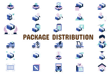 Fototapeta premium Package Distribution Flat Vector Illustration Icon Sticker Set Design Materials
