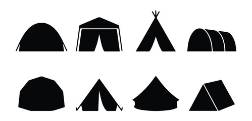 Tent types set icon Silhouette Vector black design on a white background © 4k Vectors