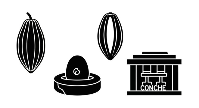 Cocoa Bean Processing Icons Set.