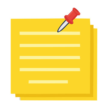 Yellow sticky note with red pushpin on white background