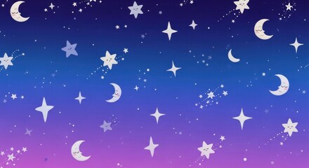 Fototapeta premium Seamless purple night sky pattern with stars and moons.