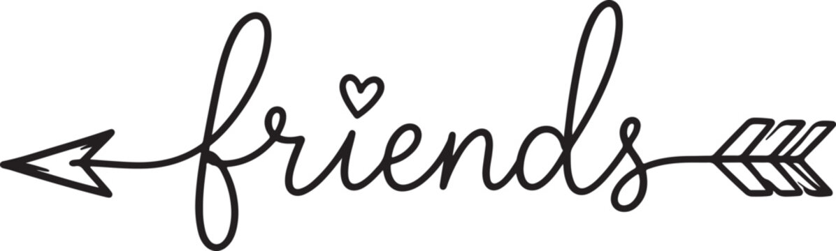 Black friends word art calligraphy design with a small heart and arrow symbols