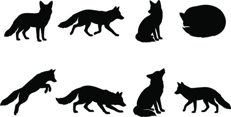Obraz premium Fox Silhouette Collection Set with Running Jumping Sitting and Sleeping Poses