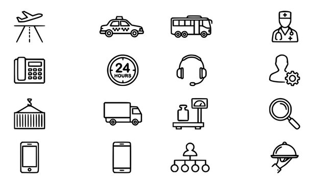 Thin Line Transportation Logistics and Customer Service Vector Icon Set