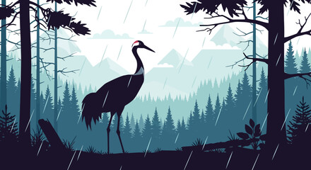 Obraz premium Elegant crane standing gracefully in a serene natural setting.