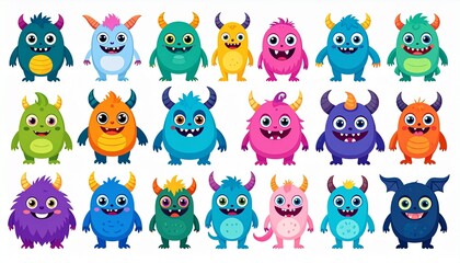 Fototapeta premium Collection of Adorable Cartoon Monster Characters for Childrens Illustrations.