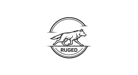 Naklejka premium Minimalist Wolf Logo Design with Rugged Text, Stylized Wild Animal Vector Illustration for Branding and Apparel