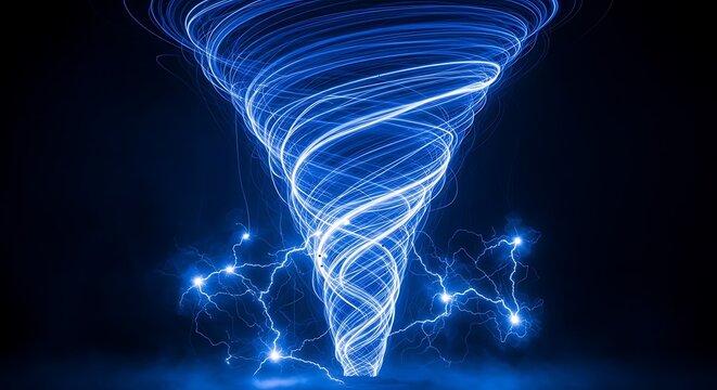Glowing blue electric tornado storm.