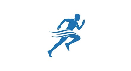 Obraz premium Blue Silhouette of a Fast Running Man with Motion Lines for Sports and Fitness Logo Design