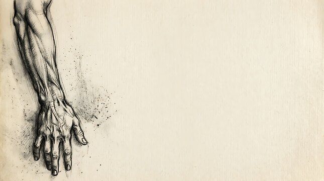 Anatomical sketch of a human arm and hand on vintage paper