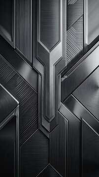 Futuristic dark metallic geometric plates with brushed texture