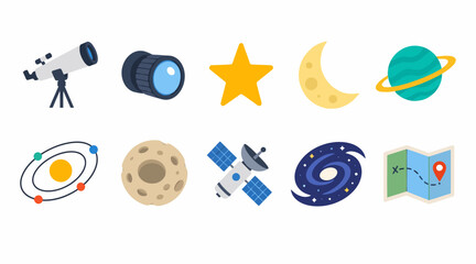 Colorful Space and Astronomy Icons Collection. © frame