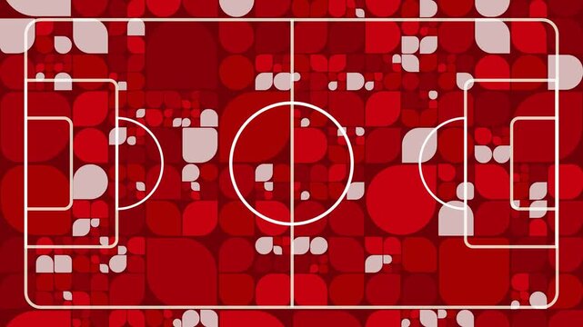 bstract Canada Flag colors Soccer Field Top View Animated Red and White Geometric Pattern Football Pitch Loop with Line Markings