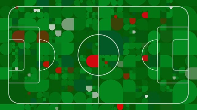 Abstract Mexican colors Flag Soccer Field Top View Animated Green White and Red Geometric Pattern Football Pitch Loop with Line Markings